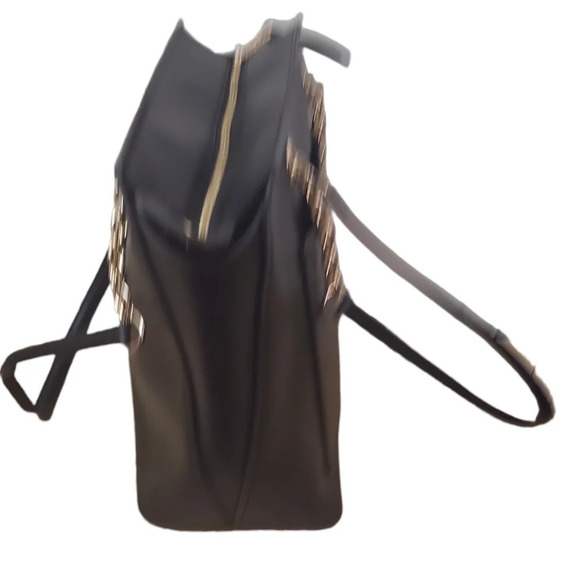 Calvin Klein Hailey Tote Shoulder-Bag Pebbled Leather Black Gold Top Zip Chain - Picture 3 of 6